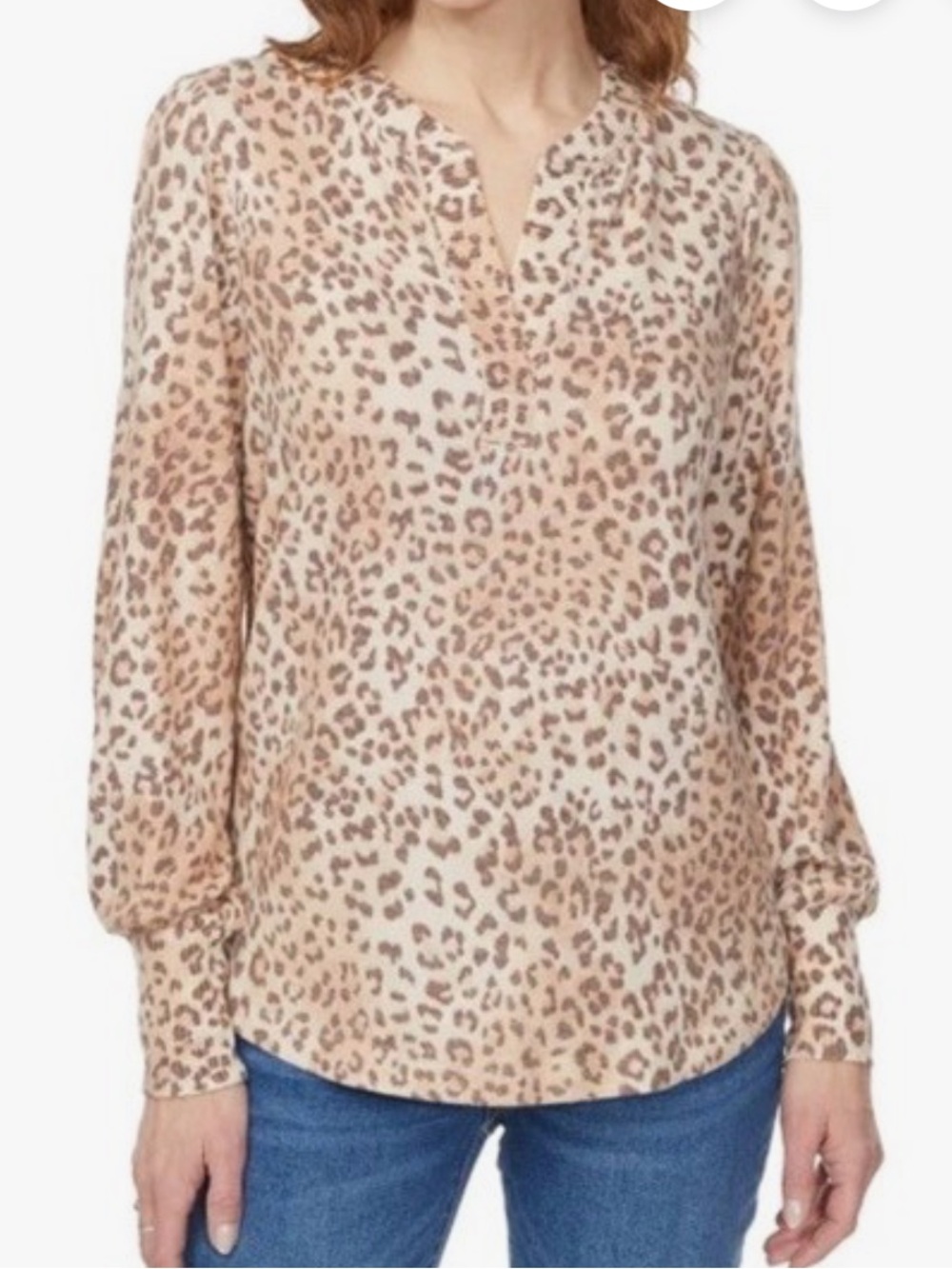 NWT Buffalo David Bitton Beige & Tan Leopard V-Neck Long Sleeve Top